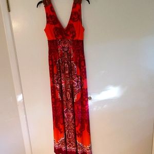 Bisou Bisou Maxi Dress in Orange & Maroon (6)